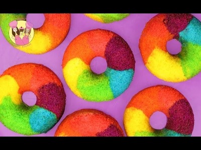 RAINBOW DONUTS - How to make rainbow cake doughnuts the easy way - yummy