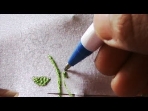 Hand embroidery:  Filling leaf with herringbone stitch