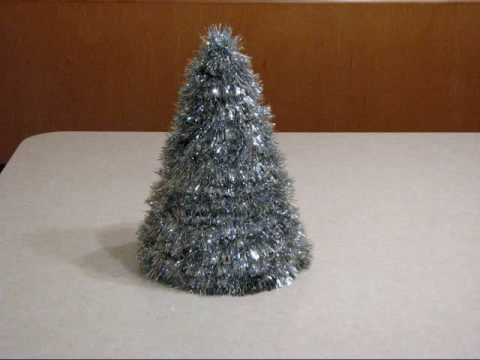 Homemade Table Top Silver Tinsel Christmas Tree