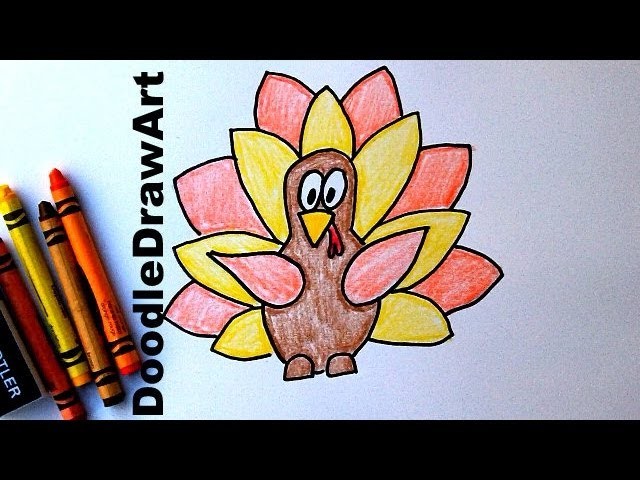 How To Draw a Cartoon Thanksgiving Turkey - Easy Cartoon Style Drawing Tutorial for Kids!
