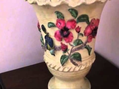 Pot Painting with clay flowers