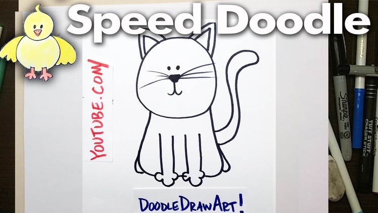 How to Draw a Cartoon Cat - Speed Doodle- Easy!