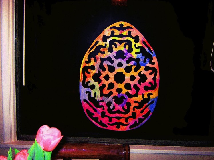 How to make a large paper stained glass Easter egg window decoration