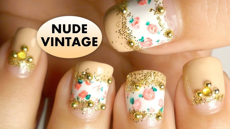 Vintage Roses Nude Nail Art tutorial for short nails
