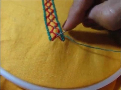 Cross embroidery work with chain stitch