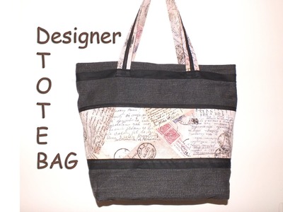Designer tote bag. Recycled jeans. with zip closure.DIY Bag Vol 8