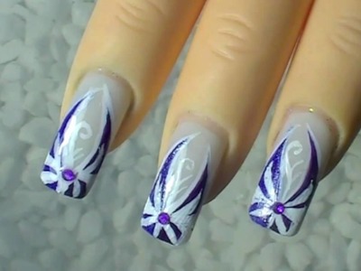 Nail Art Design - Tutorial purple. dark blue. white -