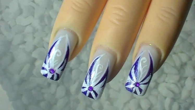 Nail Art Design - Tutorial purple. dark blue. white -