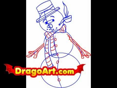 How to draw a snowman, step by step