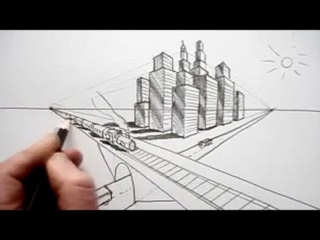 How To Draw In Perspective: Road, Railway, Train, City