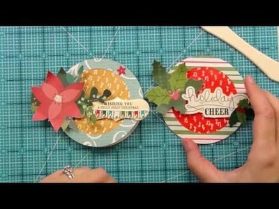 How to make a circle Christmas card using distress ink, heat embossing and patterned papers