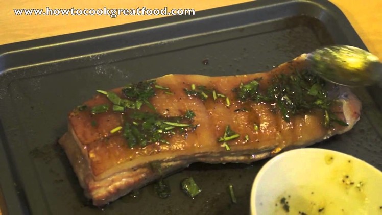 British roast Pork belly with fresh herbs & honey recipe - quick n easy steps how to cook great food