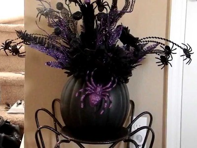 Halloween Series: Black & Purple Spooky Pumpkin Centerpiece Arrangement