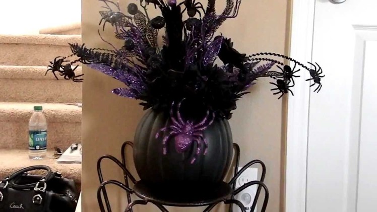 Halloween Series: Black & Purple Spooky Pumpkin Centerpiece Arrangement