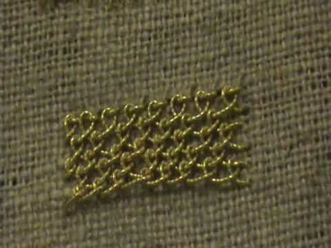 Single Detached Buttonhole aka Brussels Stitch Using Gold Thread
