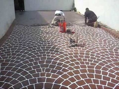 Concrete Overlay Made With European Fan Stencil Design. Beautiful and durable.