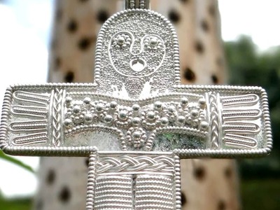 Jewellery making granulated viking silver filigree cross