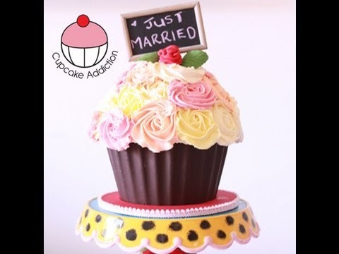 Decorate a GIANT CUPCAKE Shabby Chic Rose Bouquet Design - A Cupcake Addiction How To Tutorial