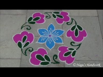 Rangoli Design with dots 9-5 - Flower Rangoli Design By Nagu's Handwork