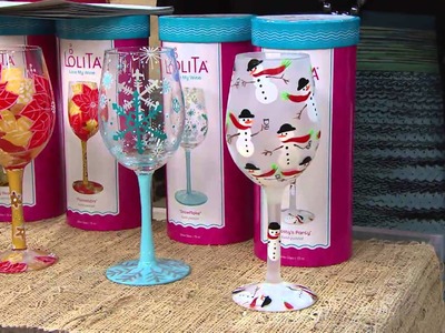 Lolita Designer Wine Glass in Holiday Pattern with Gift Box with Jill Bauer