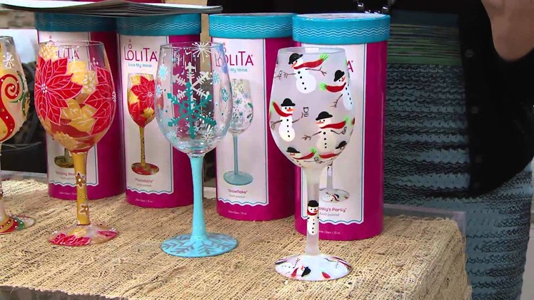 Lolita Designer Wine Glass in Holiday Pattern with Gift Box with Jill Bauer