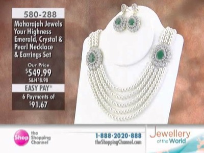 Maharajah Your Highness Pearl & Emerald Necklace & Earrings Set at The Shopping Channel 580288