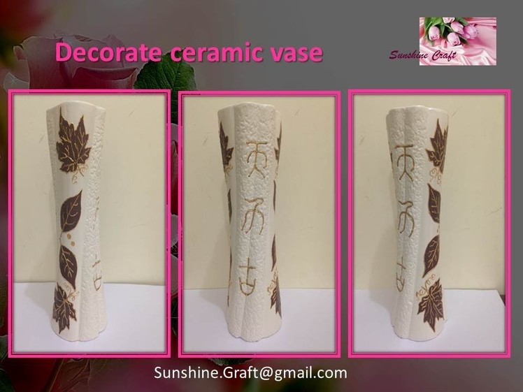 DIY Decorate ceramic vase with leaves