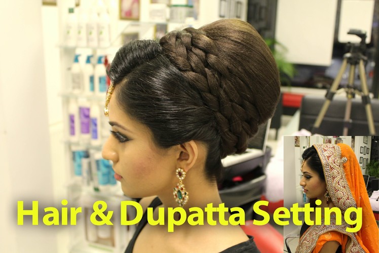 Indian, Pakistani, Asian Bridal Hair Style | Tikka & Dupatta Setting Tutorial | Wedding Hairstyles