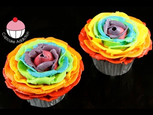 Make Rainbow Rose Cupcakes! Stunning Rainbow Flower Roses - A Cupcake Addiction How To Tutorial