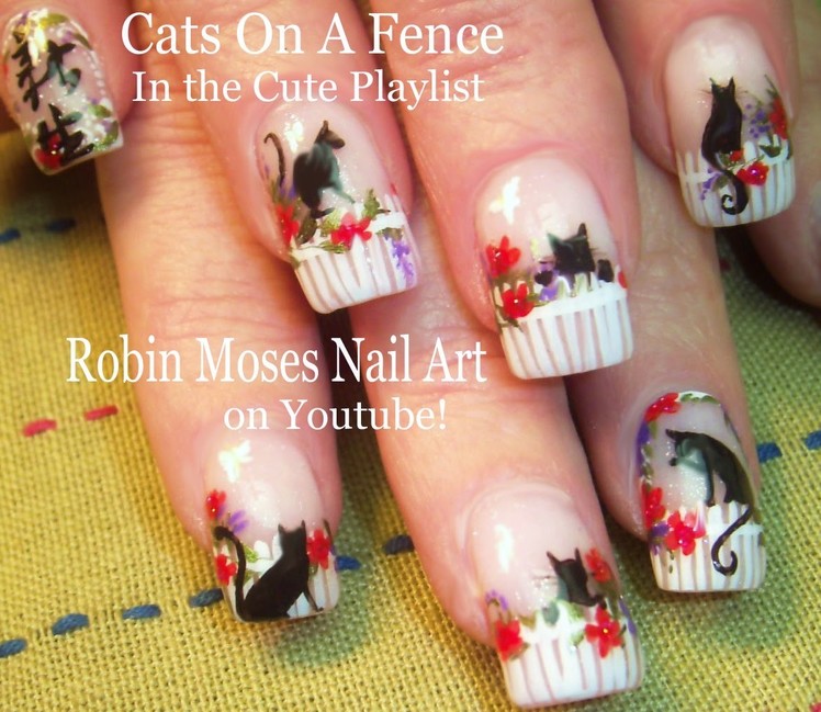 Nail Art Tutorial  Easy Kitty Nails | Cats on a Flower Fence Nail Design