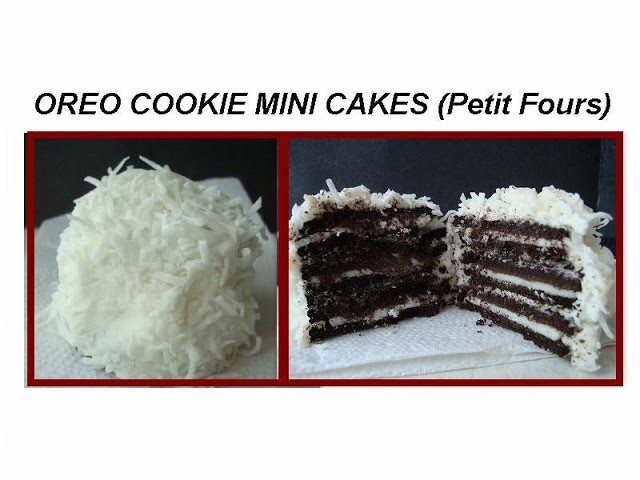 OREO COOKIE MINI CAKES PETIT FOURS, sweet desserts, quick party treats, oreo cookie snowballs