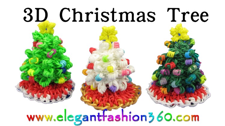 Rainbow Loom Christmas Tree 3D and Skirt Charm Holiday.Ornaments- How to Loom Band tutorial