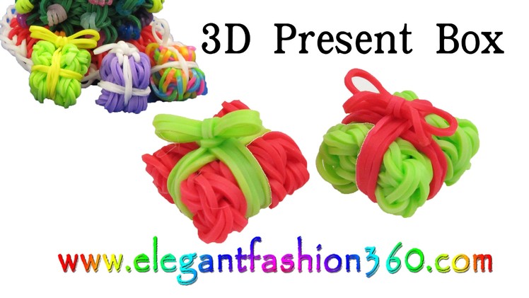 Rainbow Loom Present.Gift Box 3D Charms - How to Loom Bands Tutorial Christmas.Holiday.Ornaments