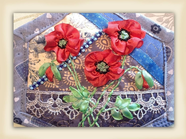 How to make silk ribbon embroidery field poppy flowers
