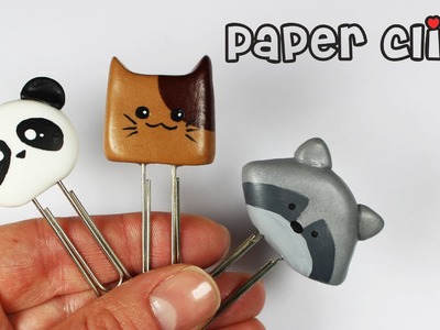 Polymer clay Kawaii Paper Clips (panda cat raccoon) TUTORIAL