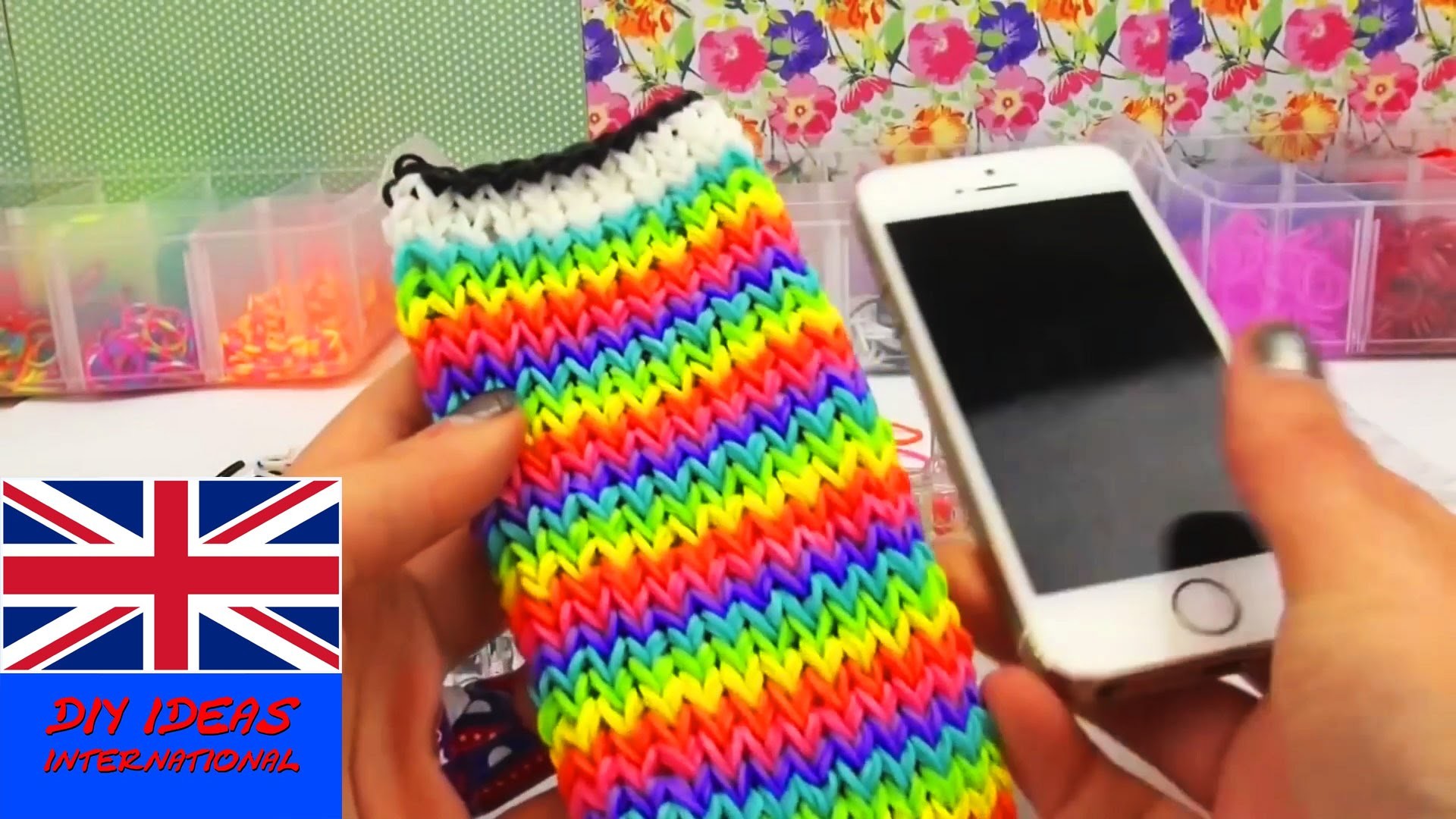 Rainbow loom iphone case english tutorial - how to make a loom bands phone case