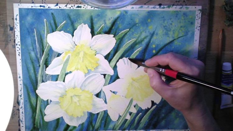 Daffodils in Watercolor - painting process