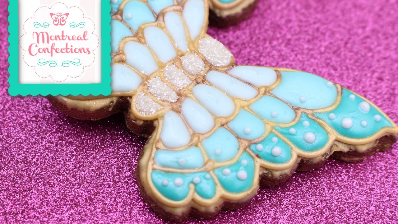 How to make a jewelled butterfly cookies - Enamelled cookie design
