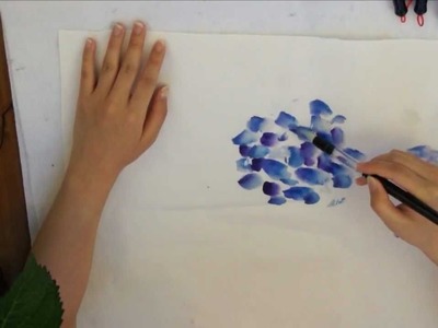 Blue Hydrangea Watercolor Doodle on Cotton Xuan Rice Paper by Amy