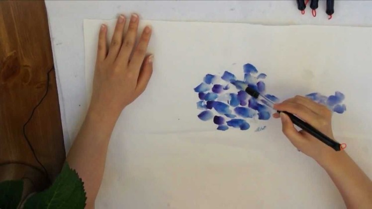 Blue Hydrangea Watercolor Doodle on Cotton Xuan Rice Paper by Amy
