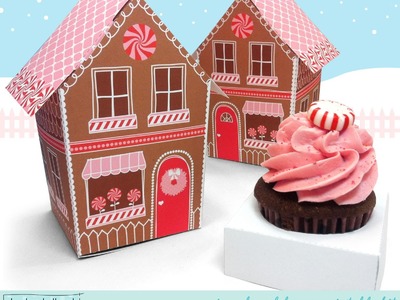 Make a paper gingerbread house cupcake box, holds treats, candy and Christmas favors