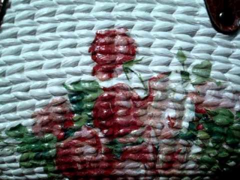 Napkin Decoupage Rose and Lace Bag