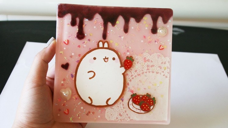 Molang and Strawberries ♥ My First Resin Tile!