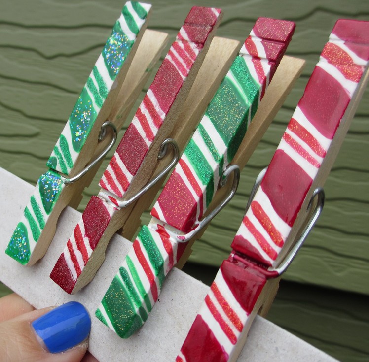Crafting with Nail Polish- Holiday Candy Cane Clothes Pins