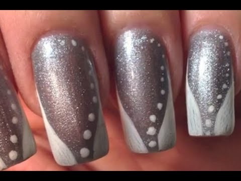 Request: Nail Art Tutorial silver glitter with very quick & simple white French Art Design