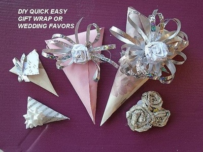 EASY GIFT WRAP for small gifts, cone shape, wedding favors