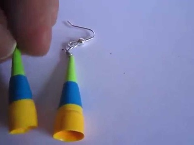 Handmade Jewelry - Paper Quilling Trumphet Earrings (Green, Blue, Yellow)