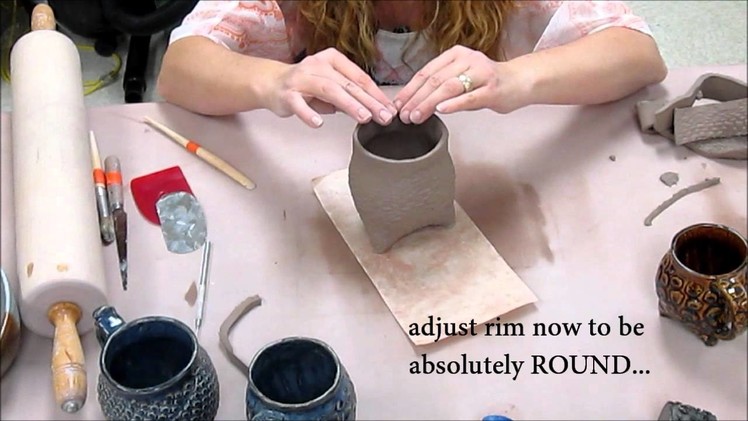 How to make a Tripod Textured Slab Cup!  (Ceramics II classes)