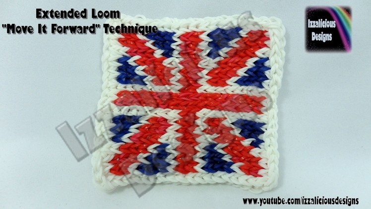 Rainbow Loom Union Jack (Flag of the UK) Mural using extended loom (2) "Move It Forward" Technique