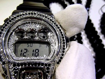 (SOLD)$145 Black.White deal! Fully Loaded bezel G-Shock type Watch+Diamond cut Chain.Cross +Bracelet
